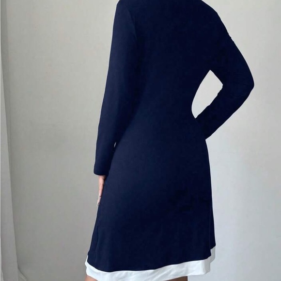 Long Sleeve Navy Dress with White Accents - Picture 5 of 6
